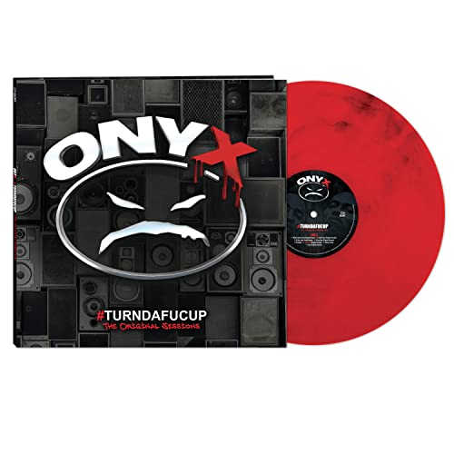 Onyx “Turndafucup” vinyl record with red splatter effect, album cover shown.