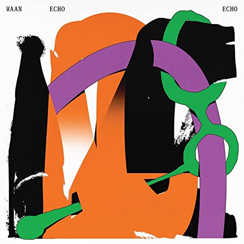 Album cover for Waan’s “ECHO ECHO” with abstract orange, purple, and green shapes.