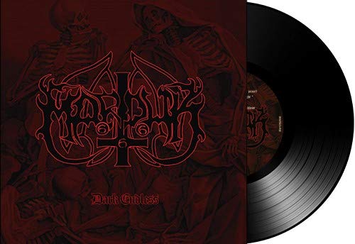 Marduk “Dark Endless” vinyl record with skeletal figures and band logo.