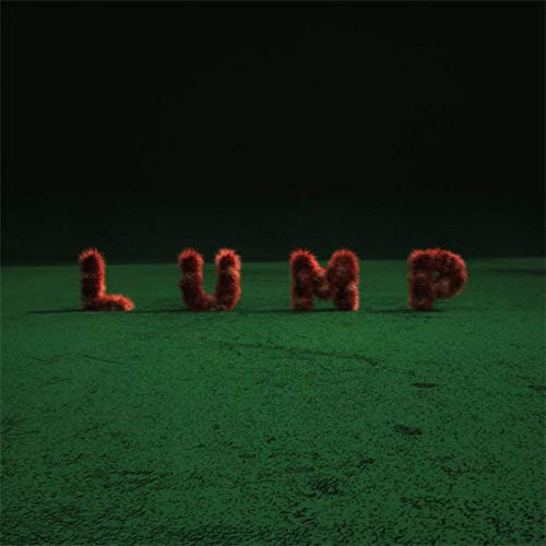 Red, fuzzy letters spelling "LUMP" on a green textured surface.