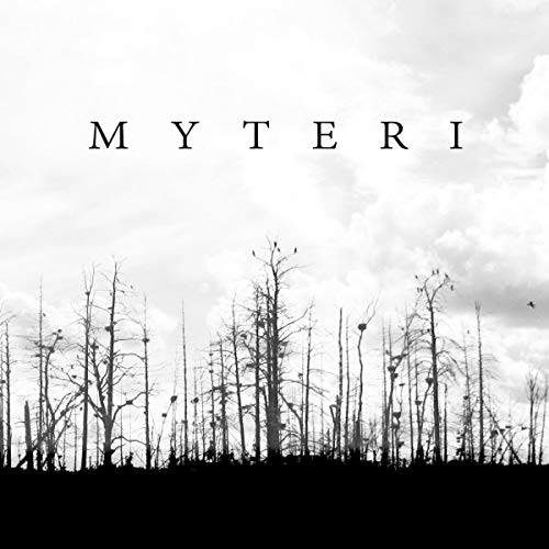 Black and white album cover with silhouetted trees against a cloudy sky.