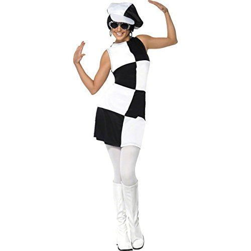 Smiffys 60s Party Girl Costume, Black, White, S - UK Size 08-10