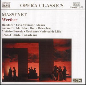 CD cover for Massenet's "Werther" with opera scene in red tones and performers' names.