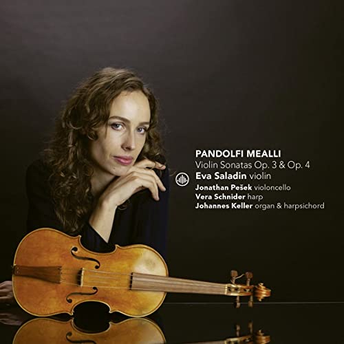 CD cover featuring violinist Eva Saladin and a violin on a dark background.