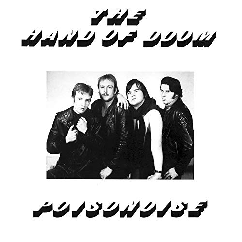 Black and white photo of four men in leather jackets, album cover.