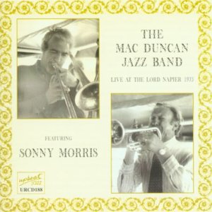 Album cover: yellow border, two black-and-white musician photos, text "Mac Duncan Jazz Band".