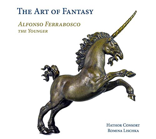 The image is a CD cover for "The Art of Fantasy" featuring a bronze unicorn.