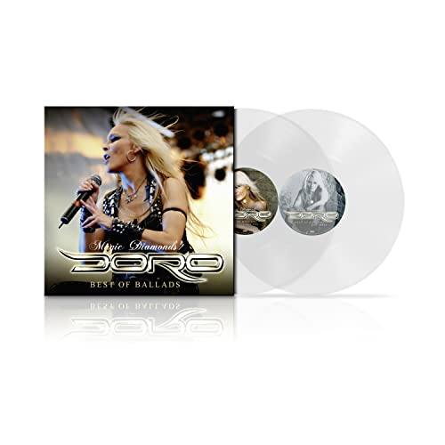 Doro album cover and clear vinyl record, singer with microphone.