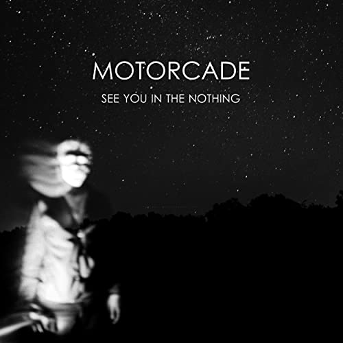 Black and white album cover with text and blurred figure.