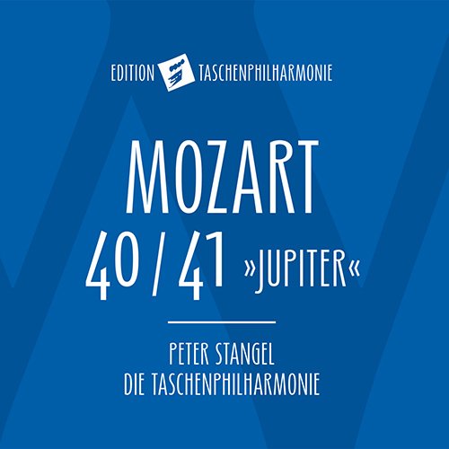 Blue CD cover with white text, featuring Mozart's name and symphony numbers prominently.