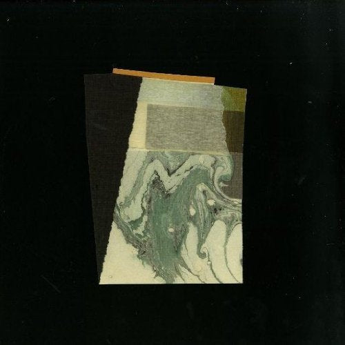 The image shows a vinyl record sleeve with a marbled design on a black background. Alt text: Vinyl record sleeve with marbled design on black background.