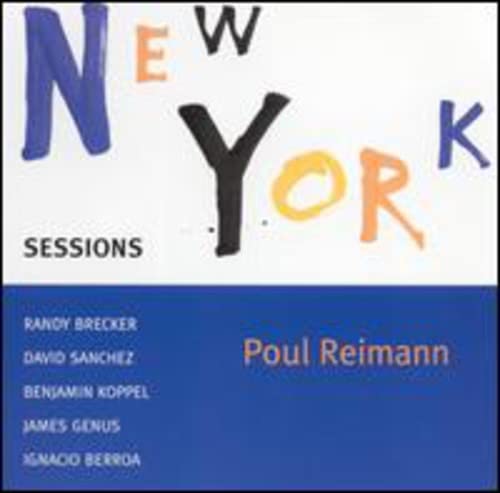 CD cover for Poul Reimann’s “New York Sessions” with blue and white text.