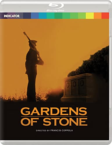 Blu-ray cover for "Gardens of Stone" featuring a soldier at a memorial.