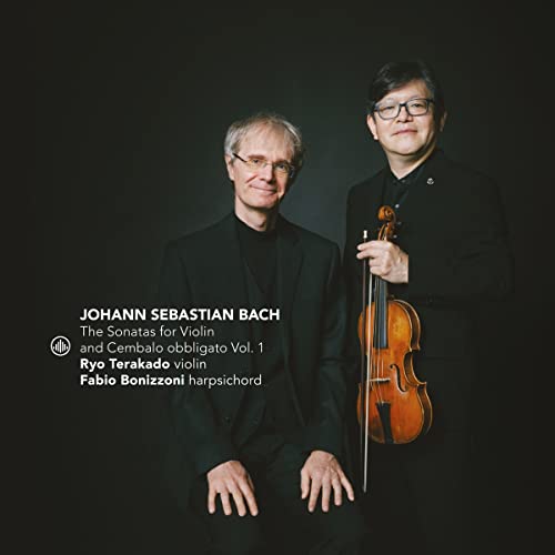 Two musicians, Fabio Bonizzoni and Ryo Terakado, with a violin and text overlay.