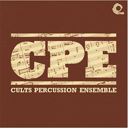 Album cover for Cults Percussion Ensemble, with musical notes and text.