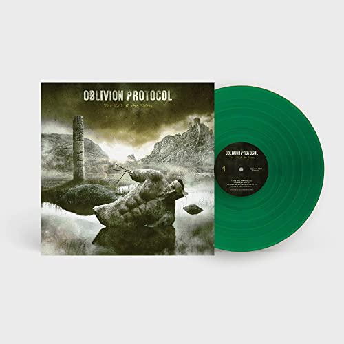 Green vinyl record with album cover depicting a misty, ruined landscape.