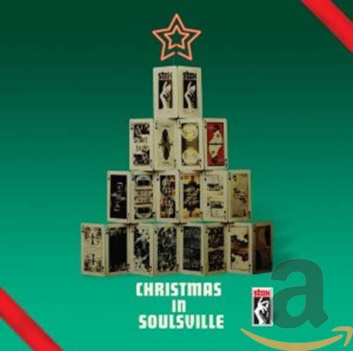 CD cover with a Christmas tree made of stacked record cases.