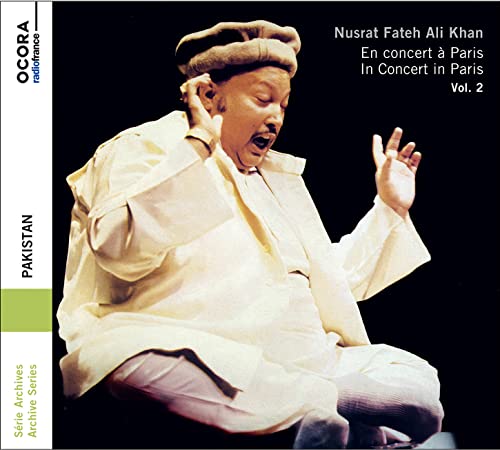 Nusrat Fateh Ali Khan in concert, portrait on CD cover.