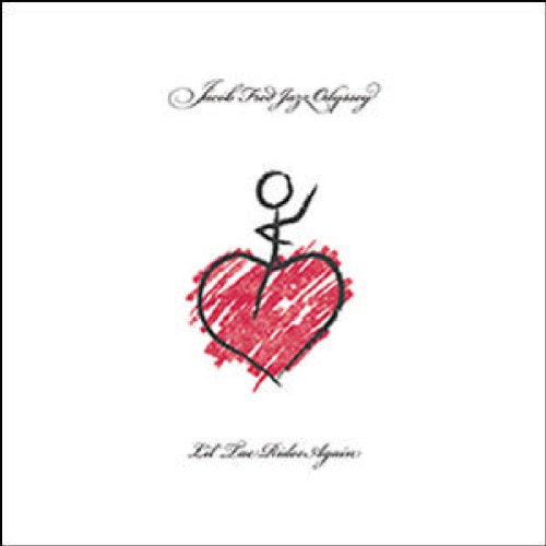 Album cover with stick figure on red heart, white background, black cursive text.