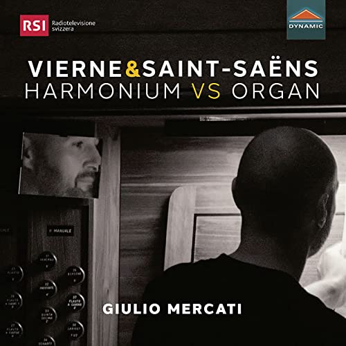 CD cover featuring musicians Giulio Mercati, Vierne & Saint-Saëns, and a harmonium.