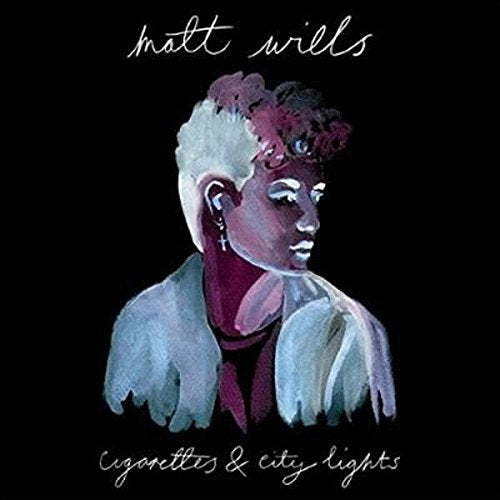 "Album cover with a painted portrait of a person against a black background."