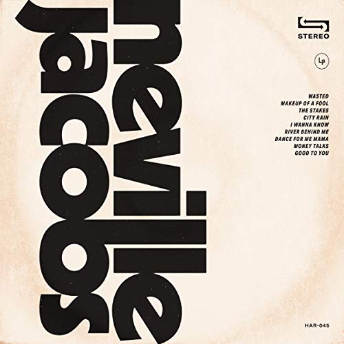 Vinyl album cover with beige background, large black text, and song titles listed.