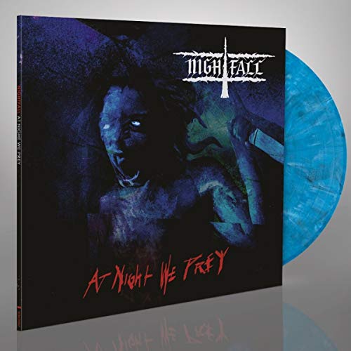 Vinyl record cover with a distressed face and blue vinyl disc.