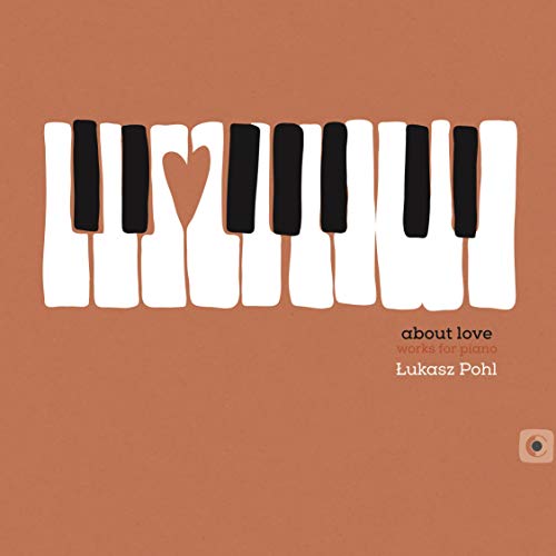 CD cover with piano keys forming a heart shape, text "about love".