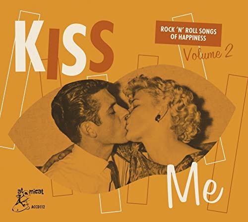 CD cover: kissing couple, bold text “Kiss Me”, geometric shapes.