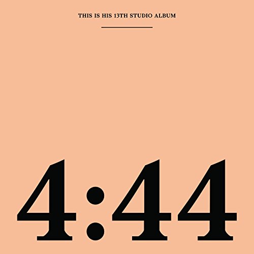 Jay Z's "4:44" album cover: peach background with large black numerals.
