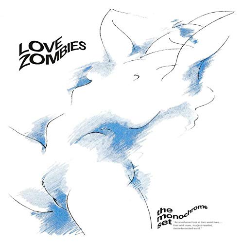 Blue vinyl record cover with abstract sketch of embracing figures.