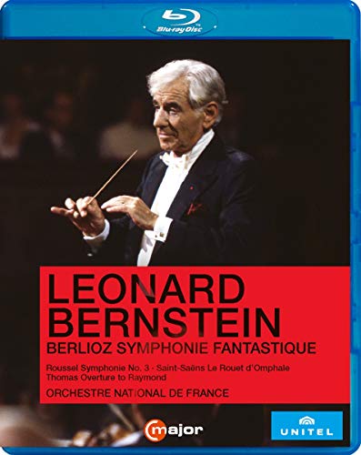 Blue-ray disc cover featuring Leonard Bernstein conducting, with red text box and logos.