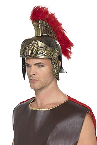 Smiffys 48407 Roman Spartan Helmet, Gold & Red, One Size