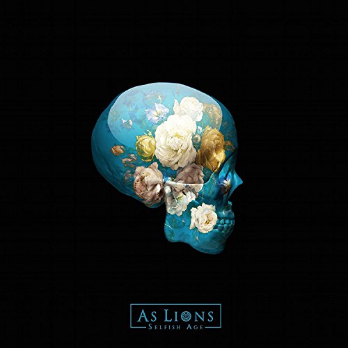 Blue skull with white roses on a black background, album cover artwork.