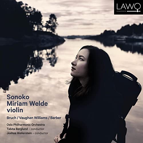 CD cover featuring violinist Sonoko Miriam Welde with water background.