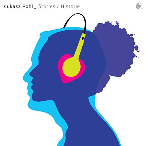 CD cover: layered blue profiles with headphones, purple splash, white background.