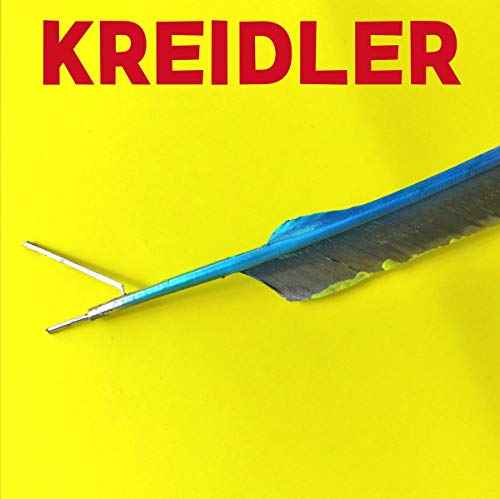 "Album cover with 'KREIDLER' in red text, blue feather on yellow background."