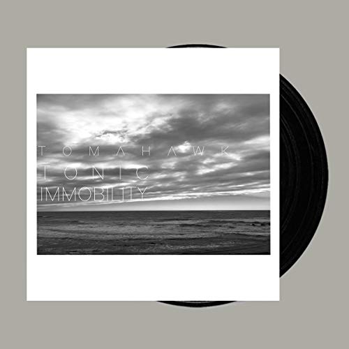 Vinyl record with album art of a cloudy seascape and band name “Tomahawk”.