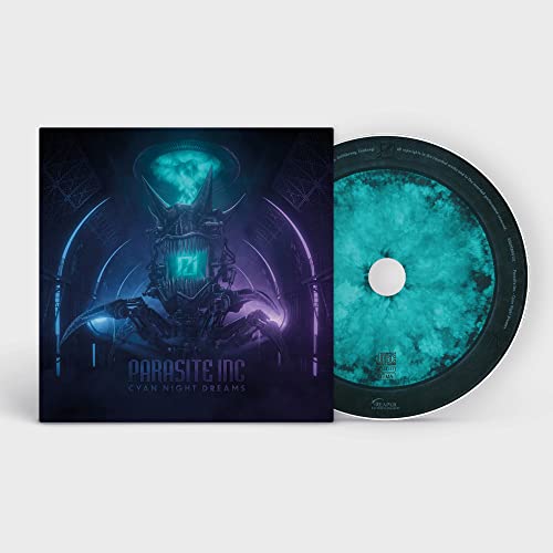 CD case and disc for Parasite Inc.’s “Cyan Night Dreams” album, teal design.