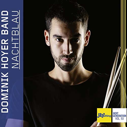 CD cover featuring Dominik Hoyer, a drummer, with blue and yellow text.