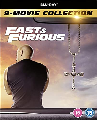 Fast & Furious" Blu-ray collection cover featuring Vin Diesel and a cross necklace.