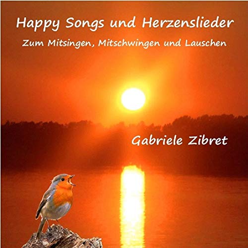 "CD cover with robin on a log at sunset over a lake."