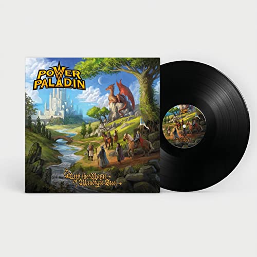 Vinyl record and album cover depicting fantasy landscape with knights and dragons.