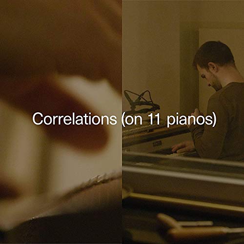 "Music CD cover with man playing piano and text 'Correlations (on 11 pianos)'."
