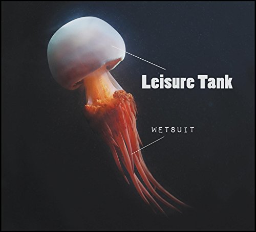 Jellyfish with white head and orange tentacles against a dark blue background.