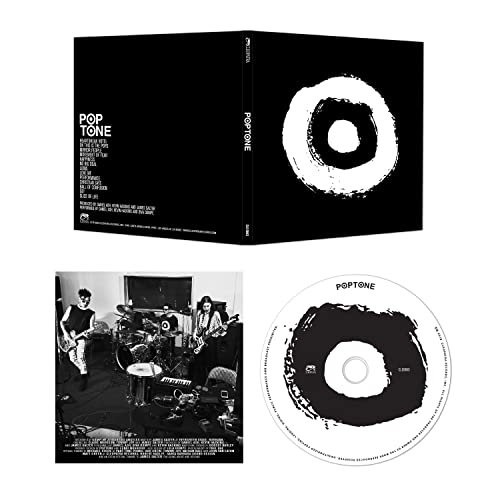 Black and white CD packaging with a circular design and band photo.