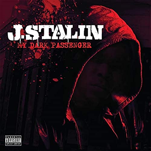 J. Stalin album cover, hooded figure with red splatter effect.