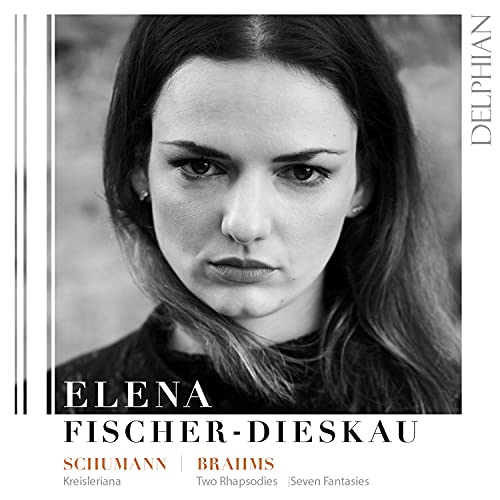 Black and white portrait of pianist Elena Fischer-Dieskau, album cover.