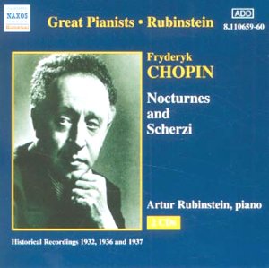 Artur Rubinstein CD cover featuring a black and white portrait against a blue background.
