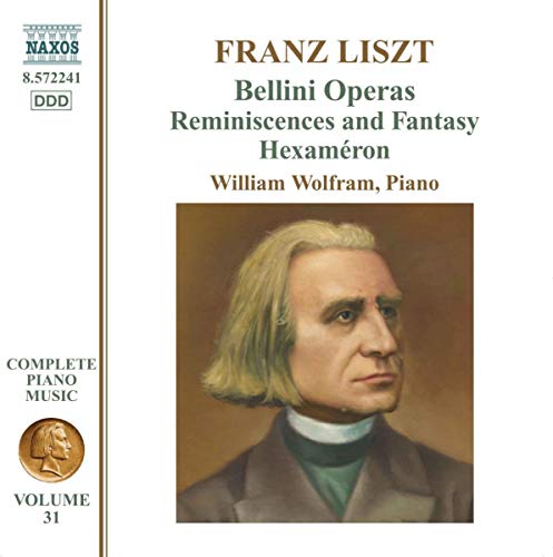 CD cover featuring a portrait of composer Franz Liszt at the piano.